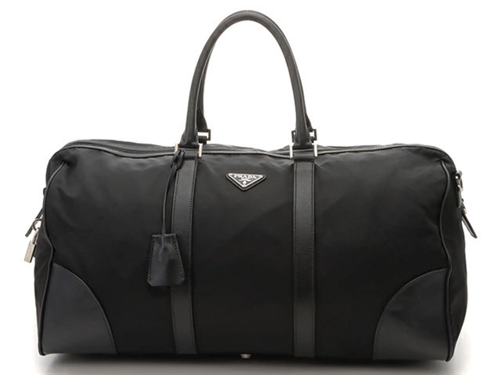 Prada Tessuto Boston bag black leather shoulder strap